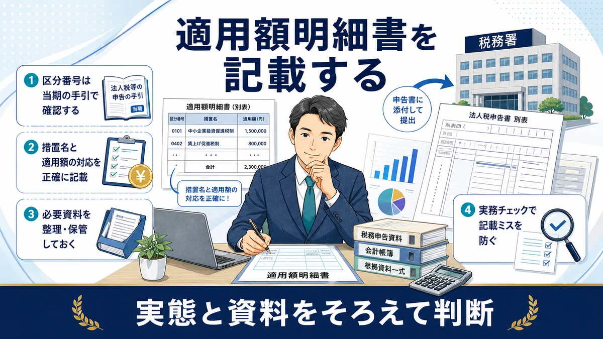 適用額明細書を記載する