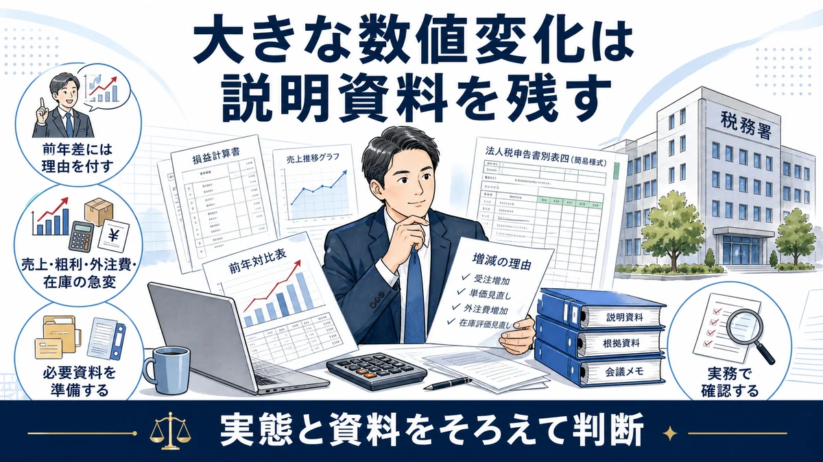 大きな数値変化は説明資料を残す