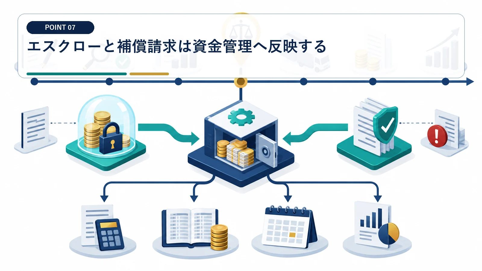エスクローと補償請求は資金管理へ反映する