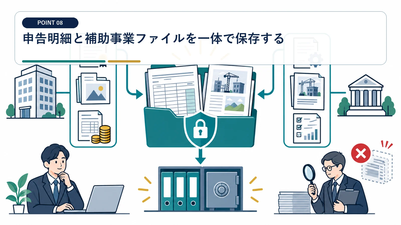 申告明細と補助事業ファイルを一体で保存する