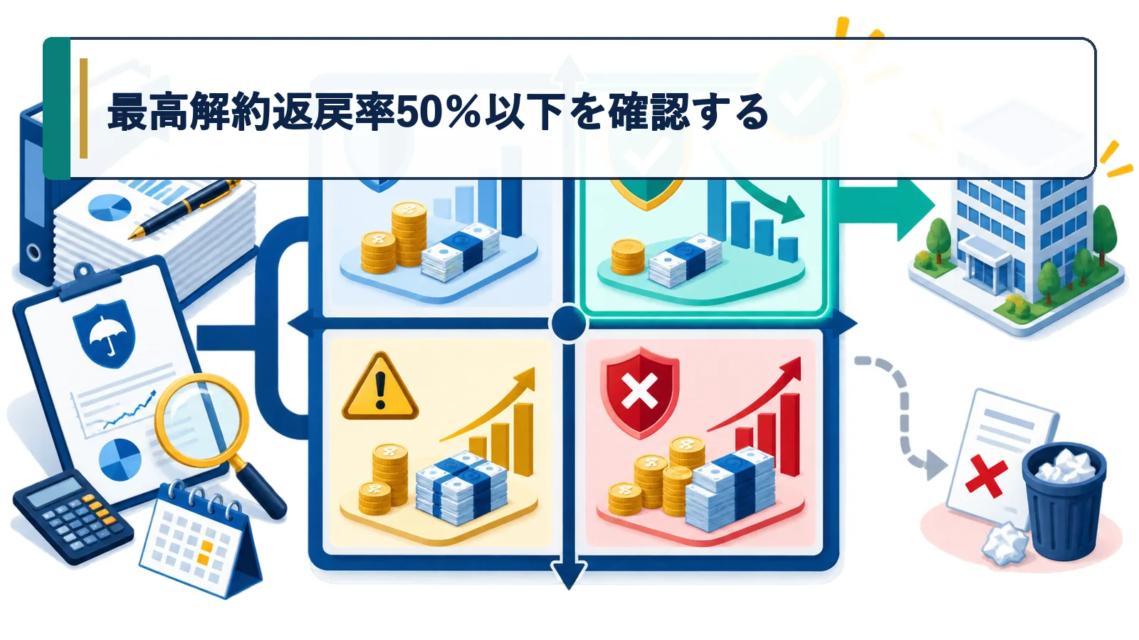 最高解約返戻率50％以下を確認する