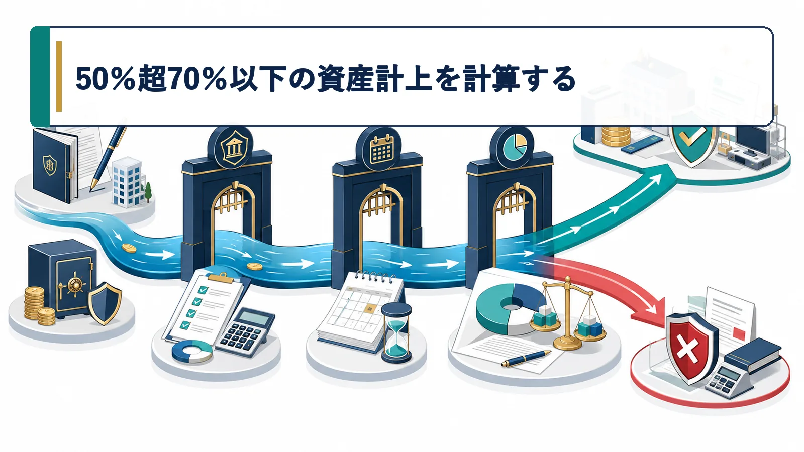 50％超70％以下の資産計上を計算する