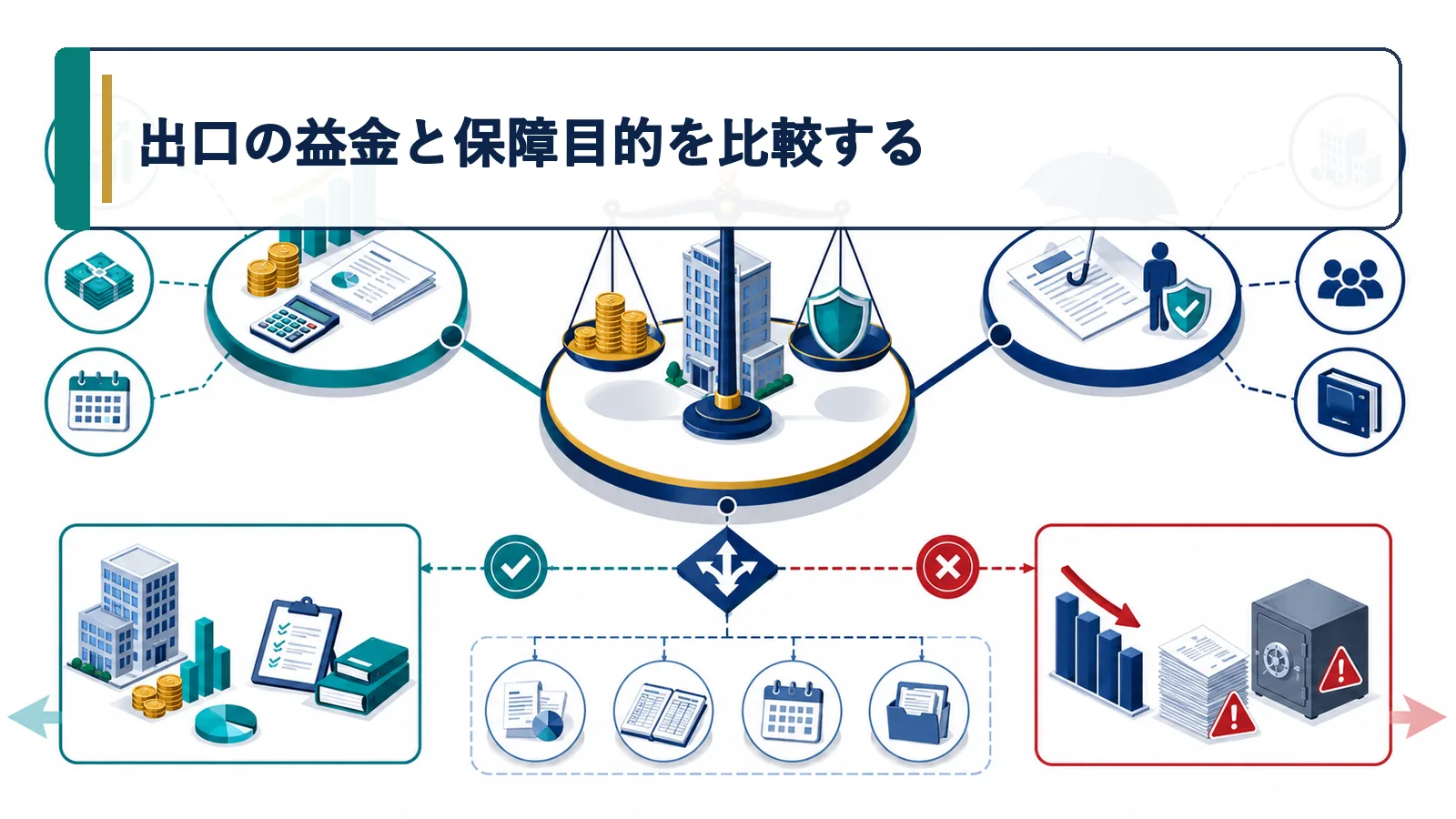 出口の益金と保障目的を比較する