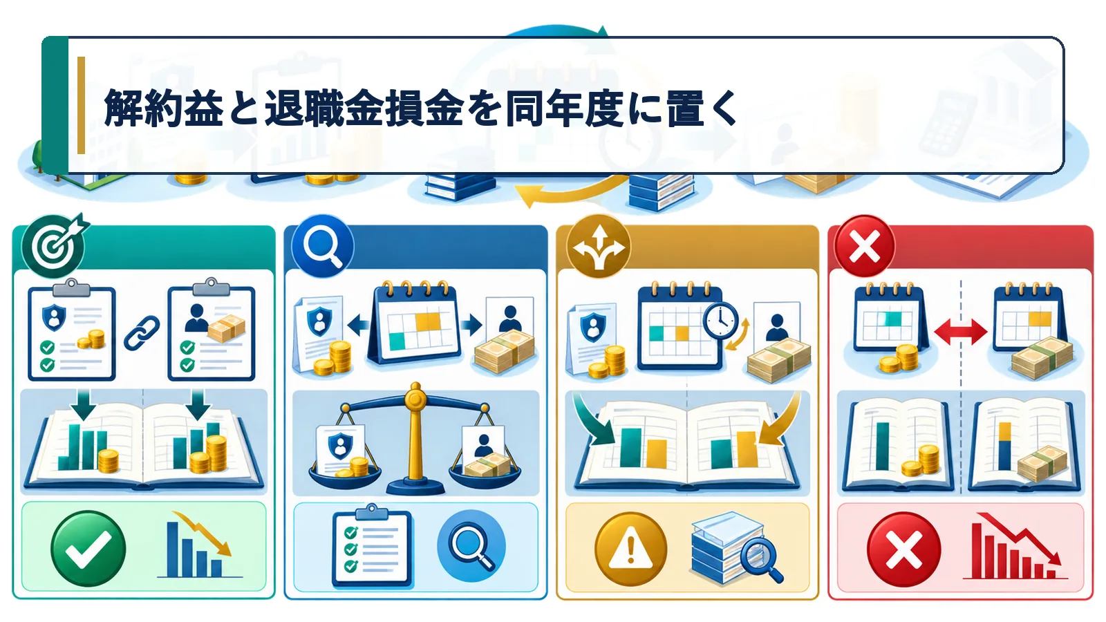 解約益と退職金損金を同年度に置く
