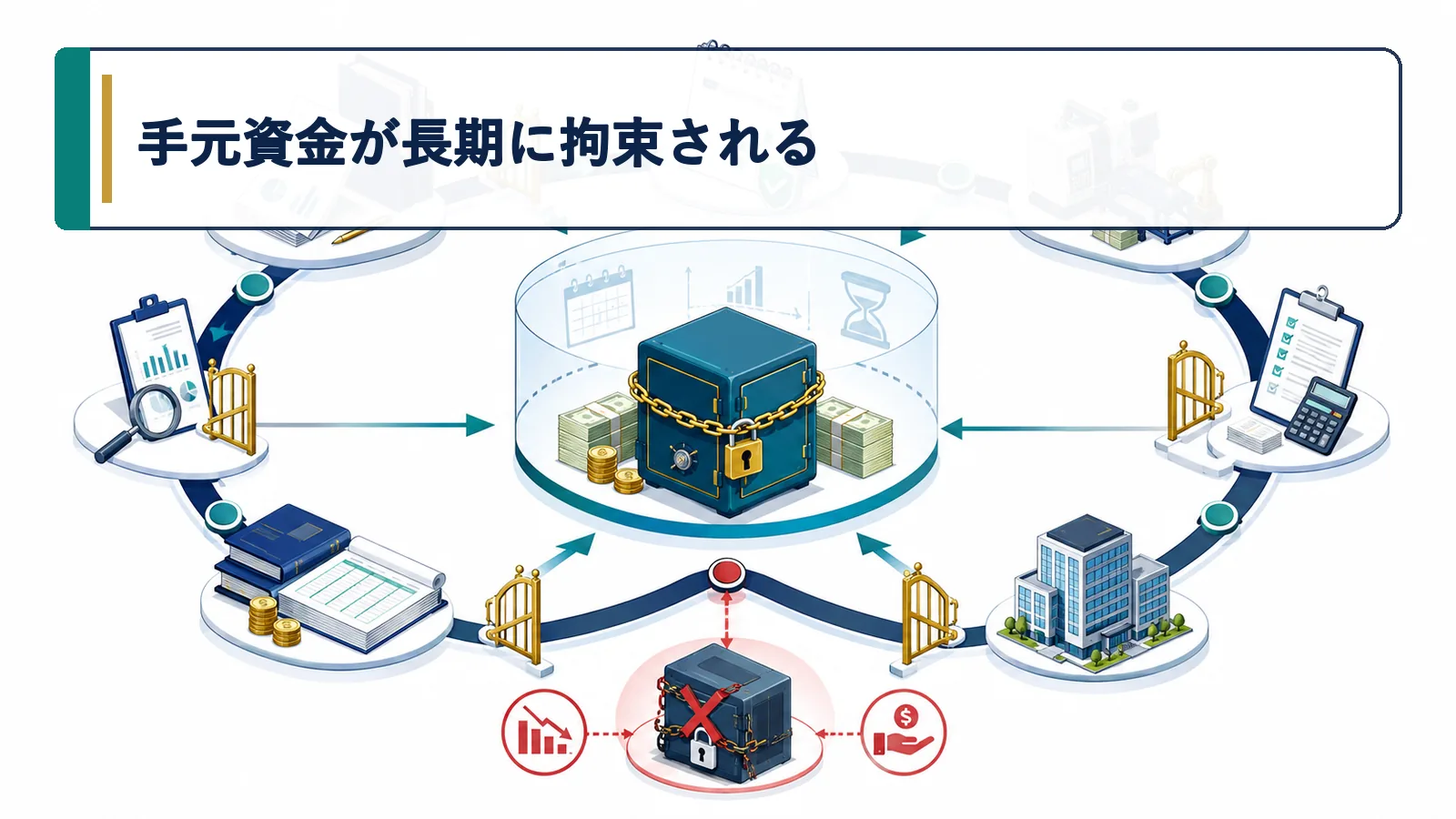 手元資金が長期に拘束される