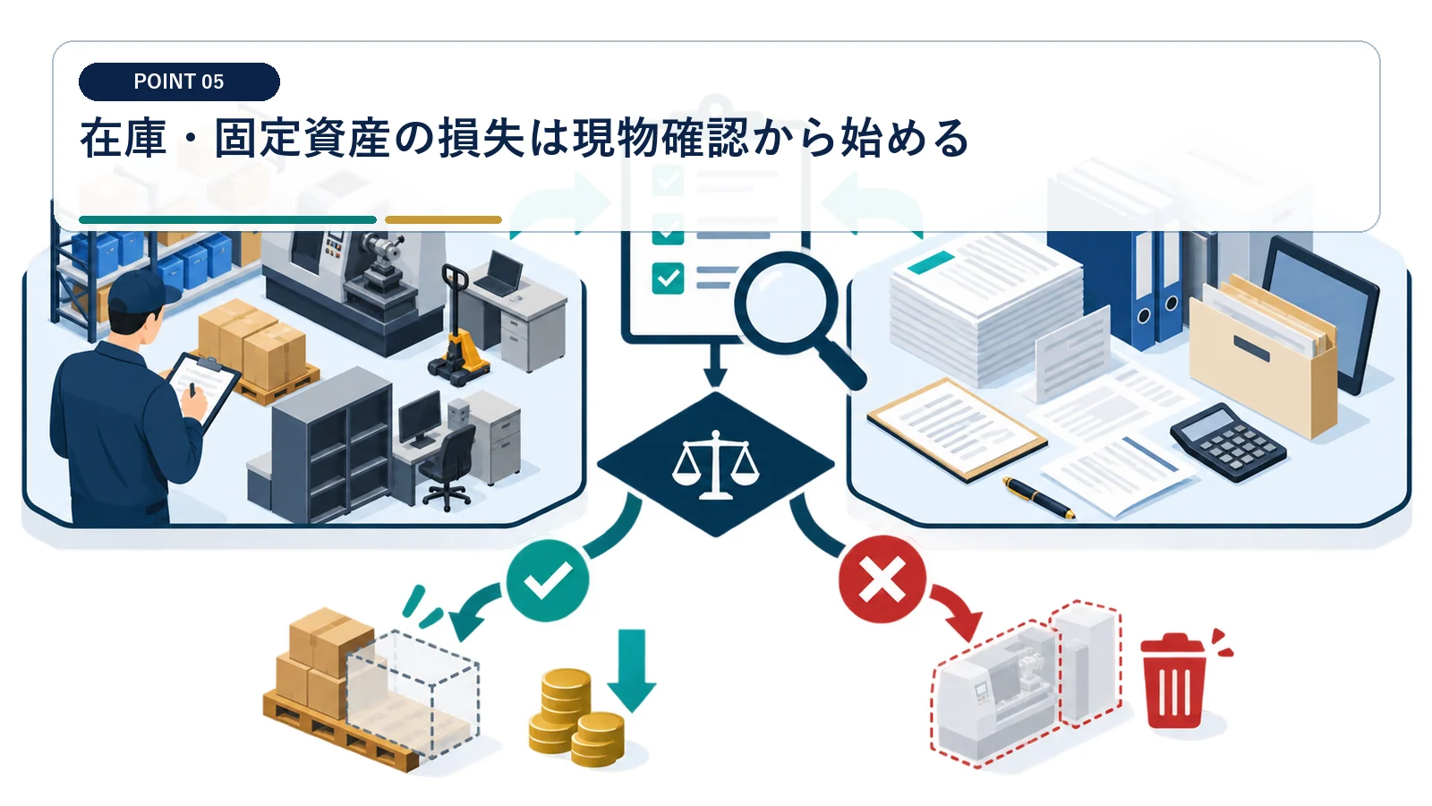 在庫・固定資産の損失は現物確認から始める