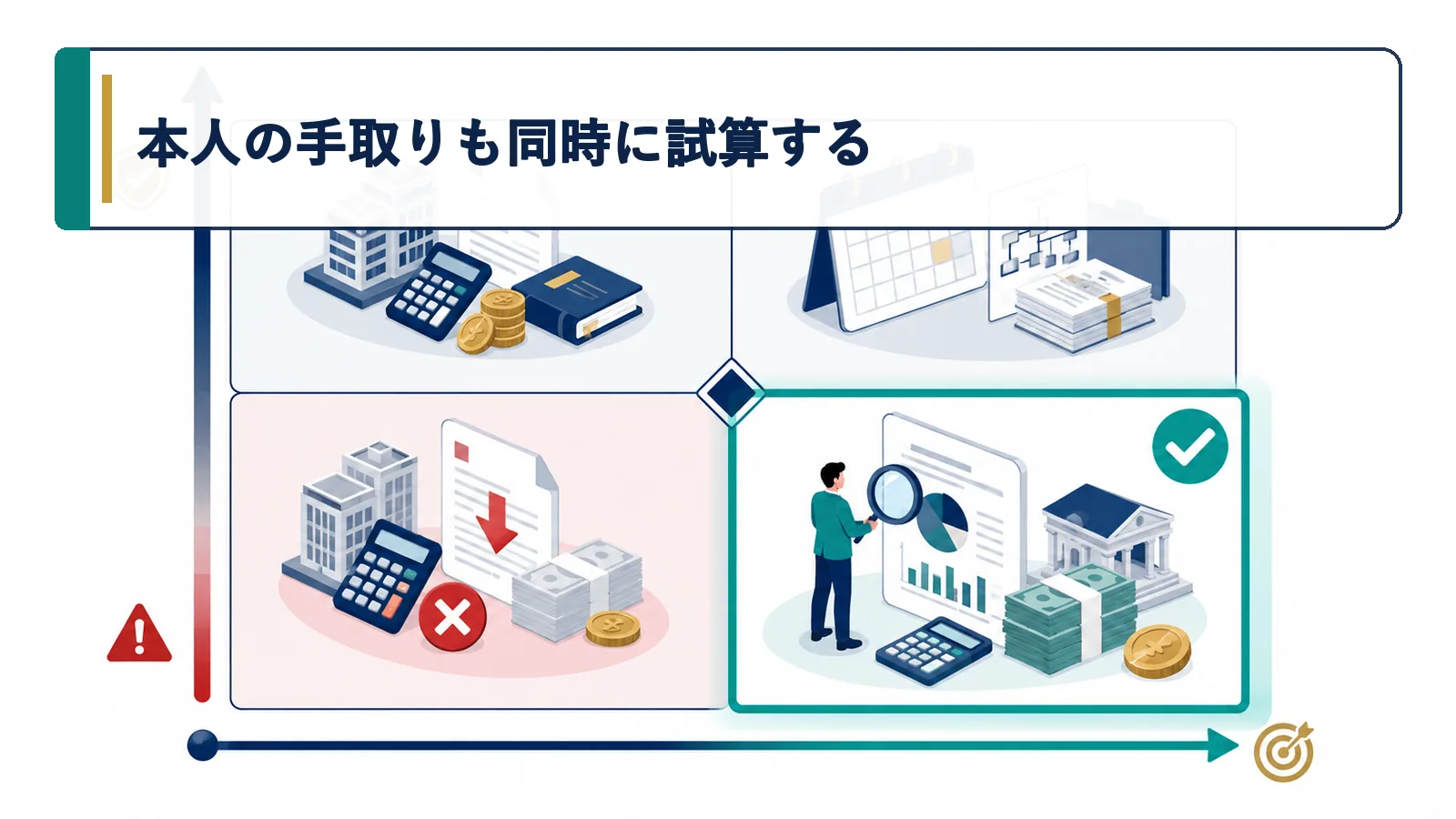 本人の手取りも同時に試算する
