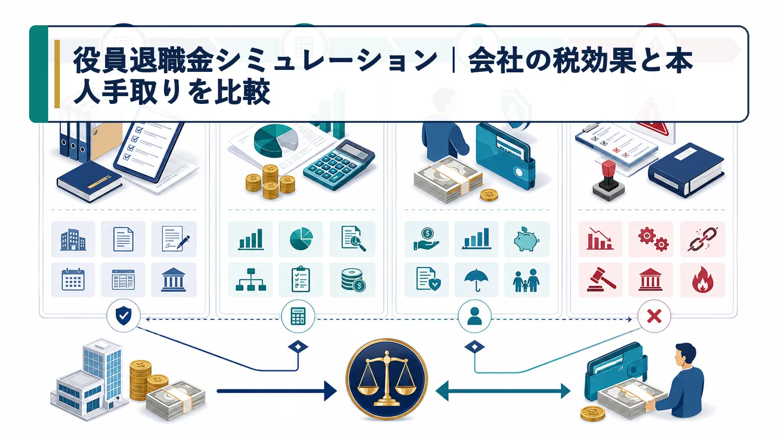 役員退職金シミュレーション｜会社の税効果と本人手取りを比較