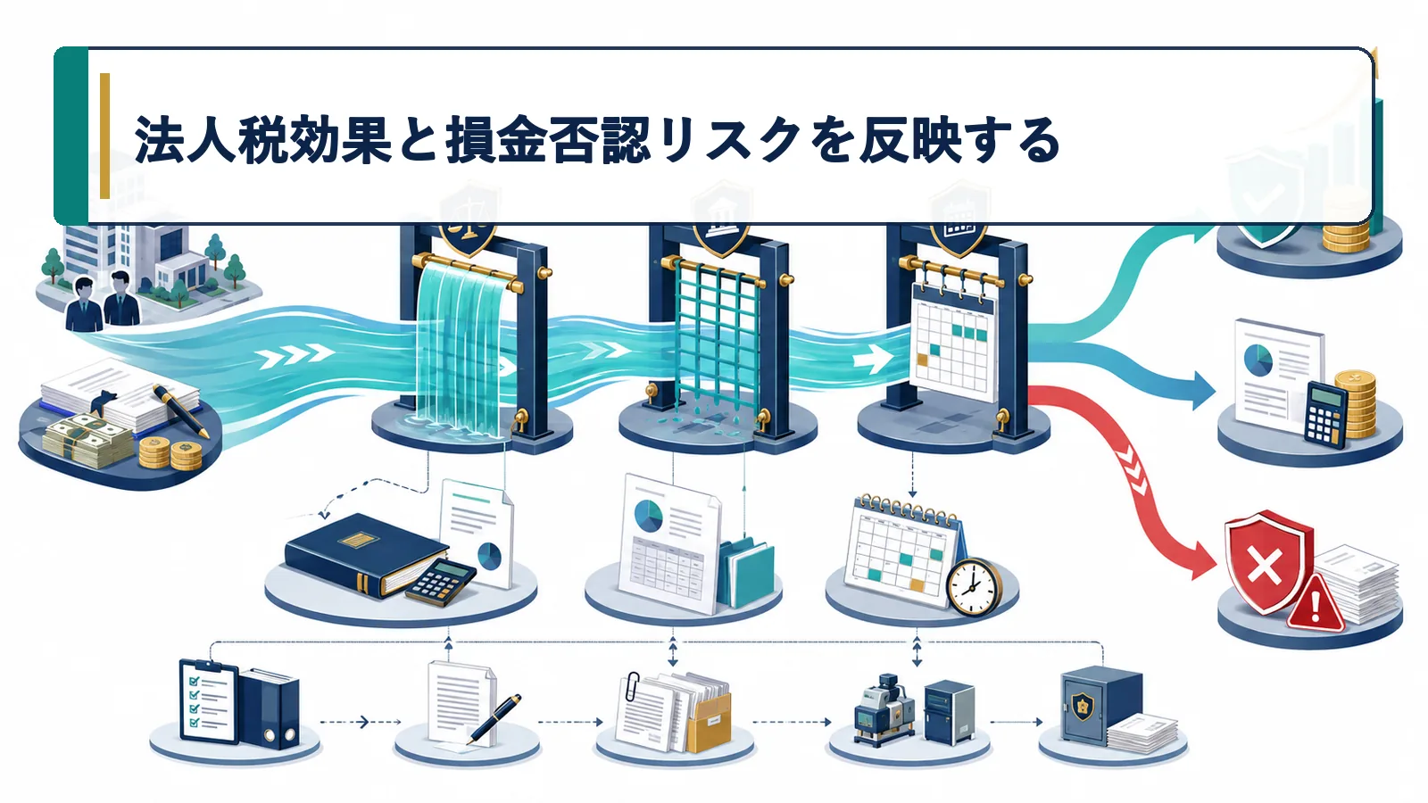 法人税効果と損金否認リスクを反映する