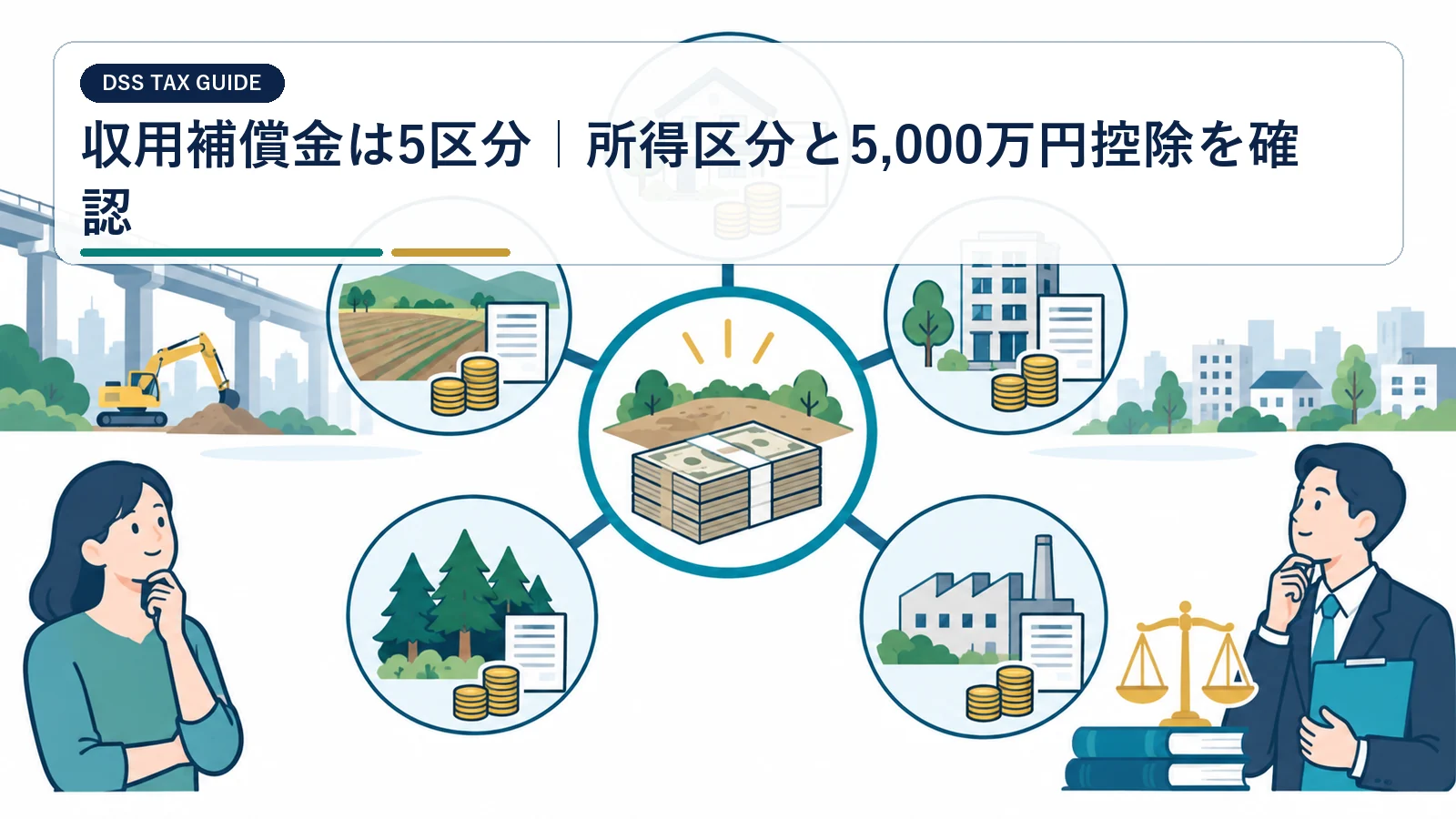 収用補償金は5区分|所得区分と5,000万円控除を確認