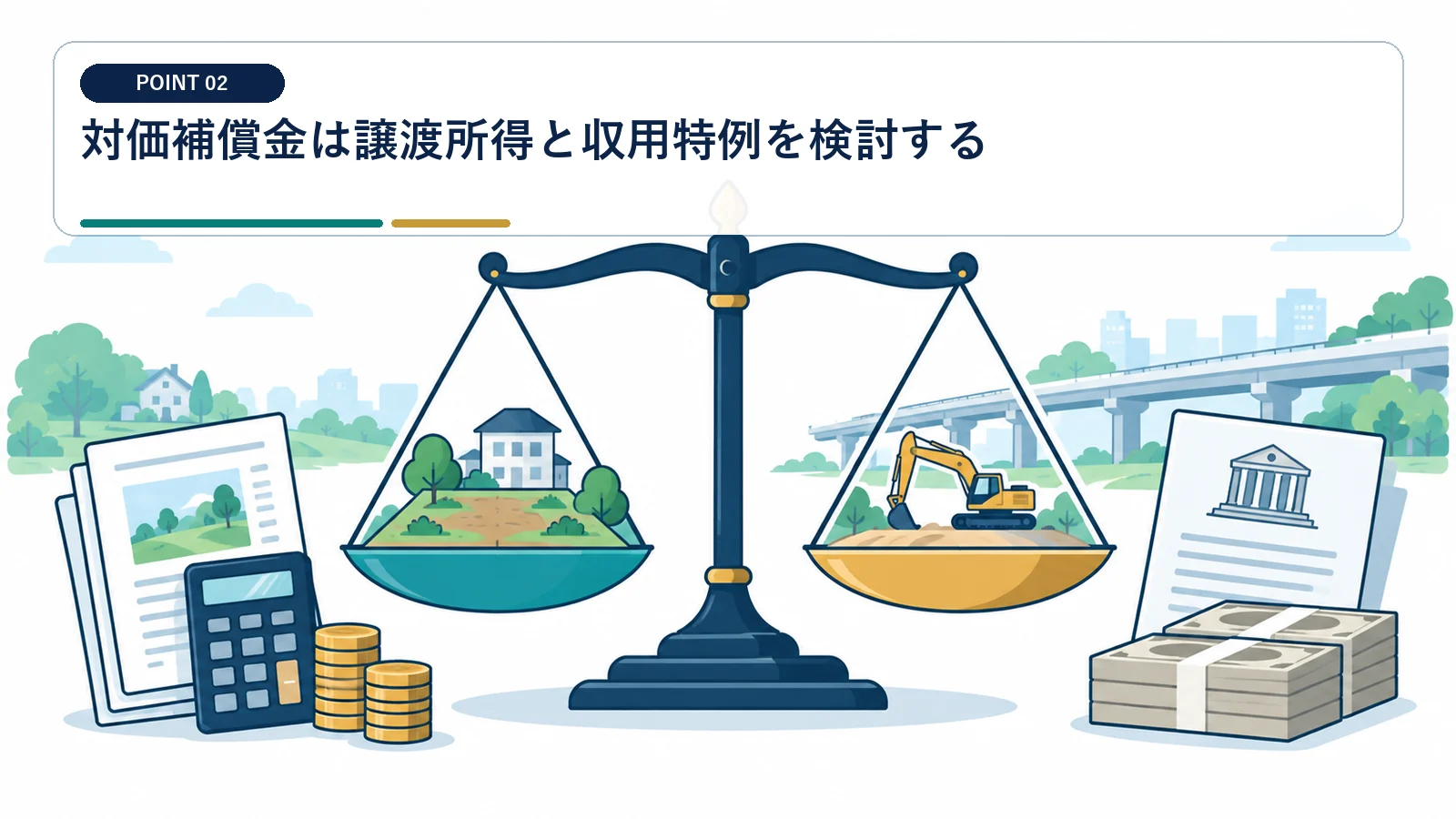 対価補償金は譲渡所得と収用特例を検討する
