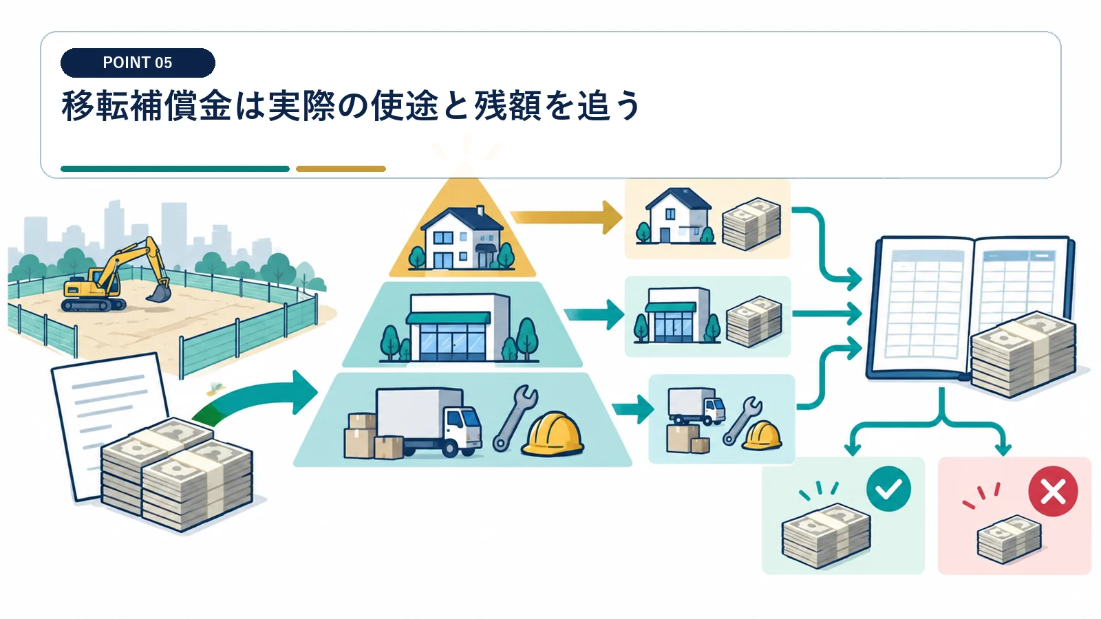 移転補償金は実際の使途と残額を追う