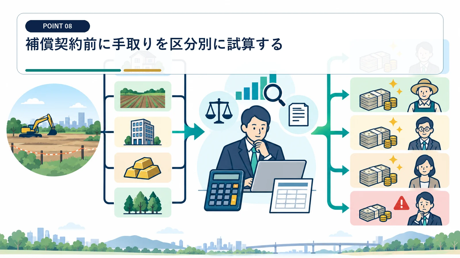 補償契約前に手取りを区分別に試算する