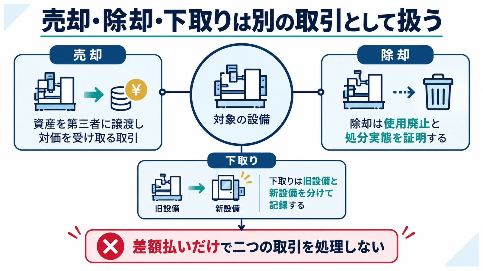 売却・除却・下取りは別の取引として扱う