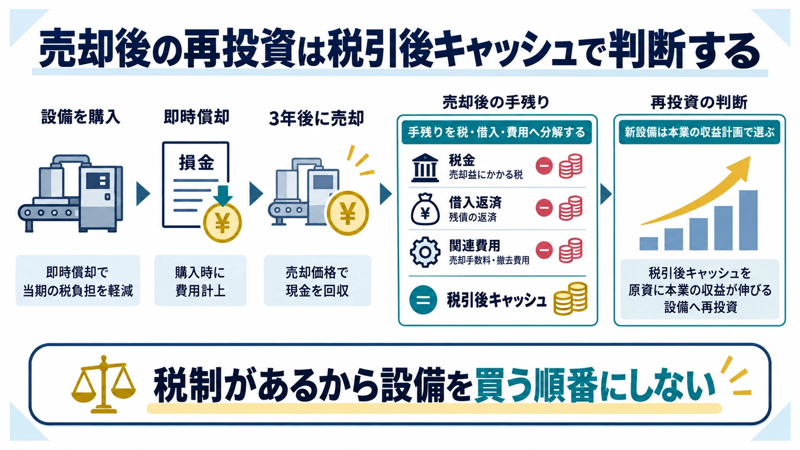 売却後の再投資は税引後キャッシュで判断する