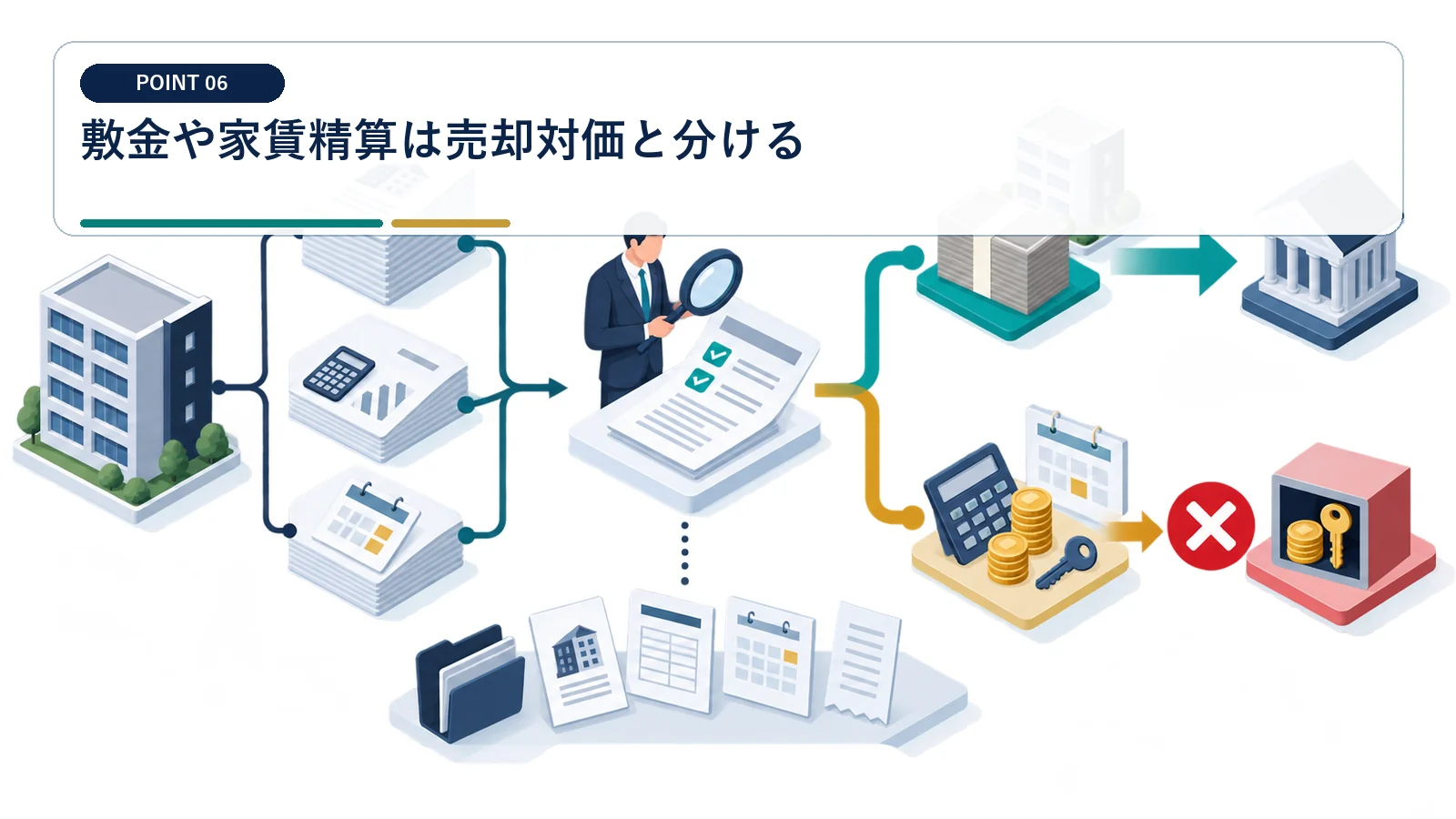 敷金や家賃精算は売却対価と分ける