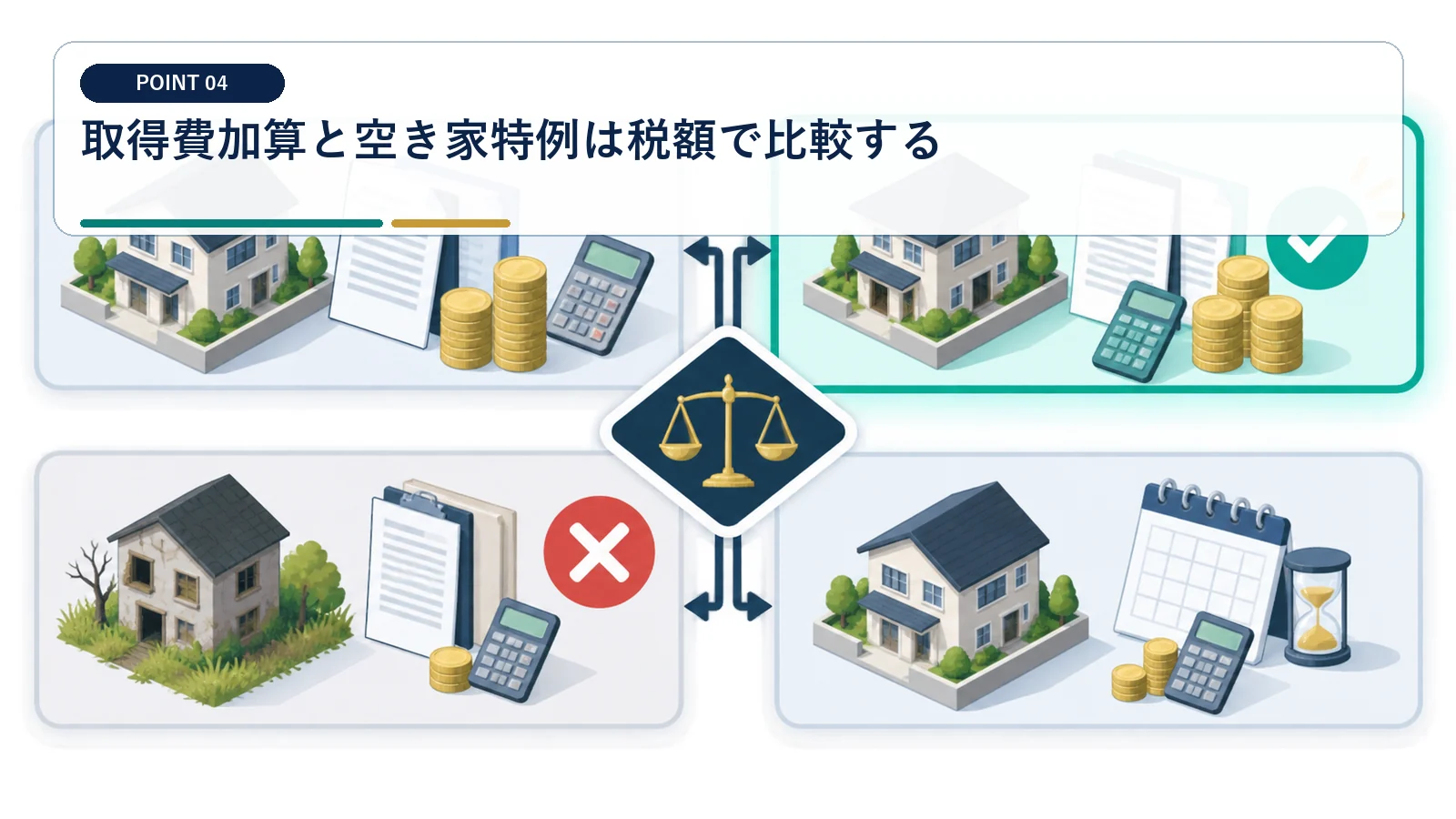 取得費加算と空き家特例は税額で比較する