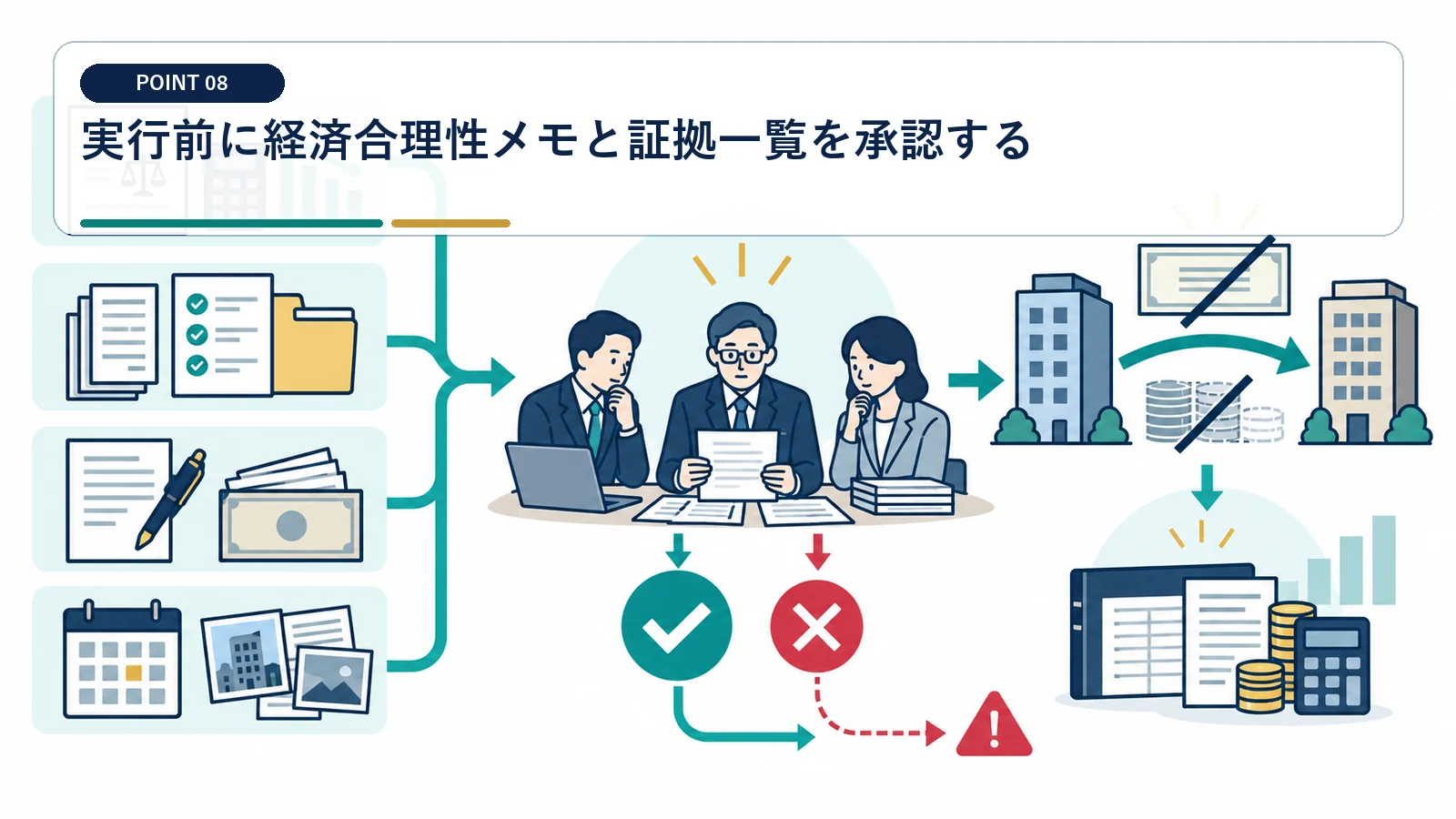 実行前に経済合理性メモと証拠一覧を承認する