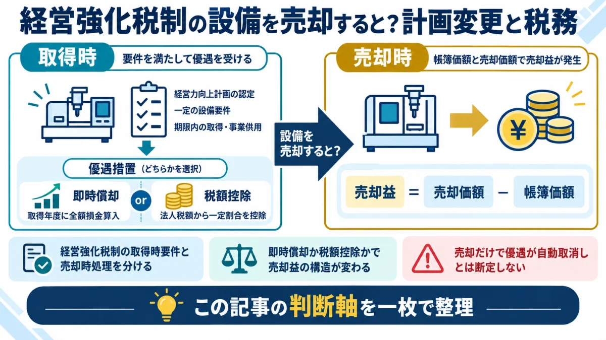 経営強化税制の設備を売却すると？計画変更と税務