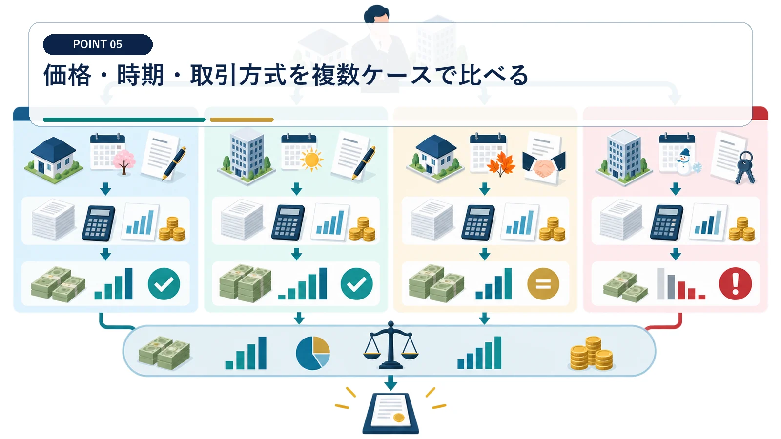 価格・時期・取引方式を複数ケースで比べる