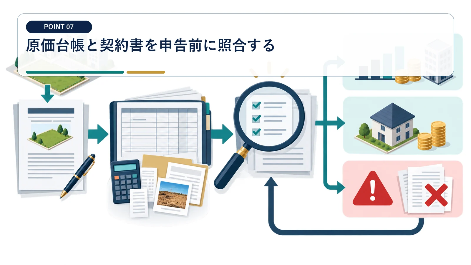 原価台帳と契約書を申告前に照合する