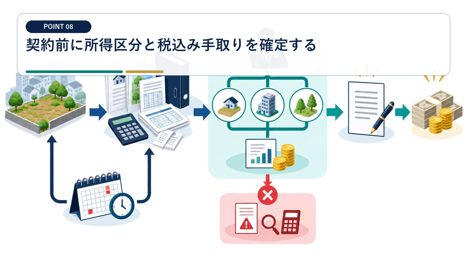 契約前に所得区分と税込み手取りを確定する