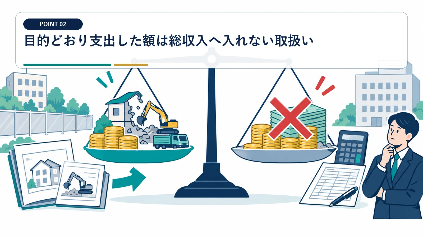 目的どおり支出した額は総収入へ入れない取扱い