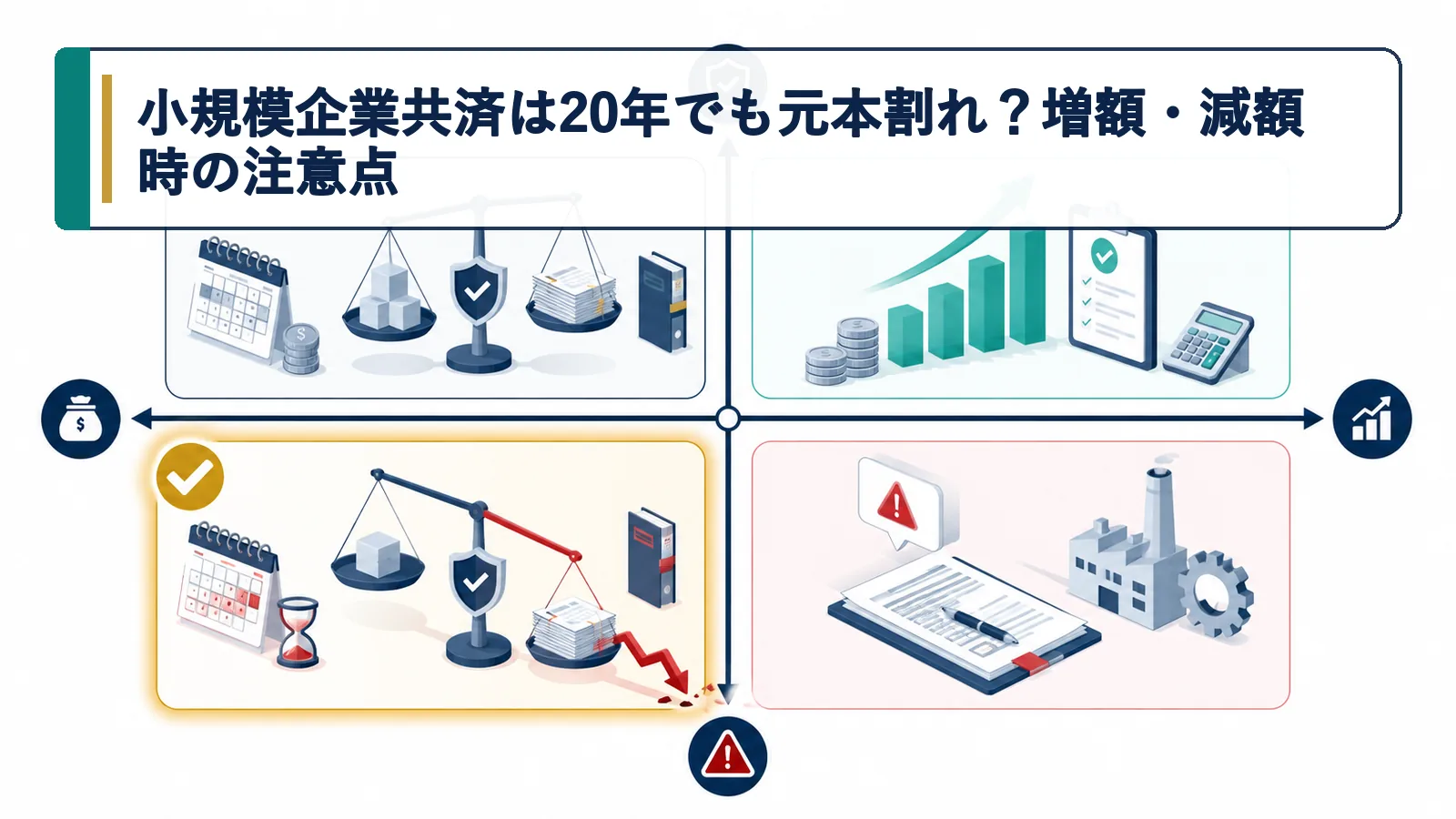 小規模企業共済は20年でも元本割れ?増額・減額時の注意点