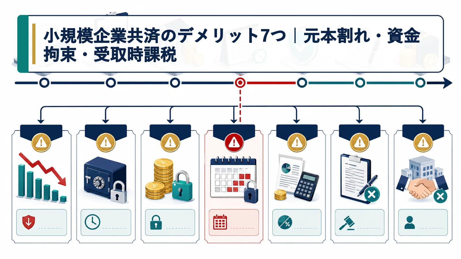 小規模企業共済のデメリット7つ|元本割れ・資金拘束・受取時課税