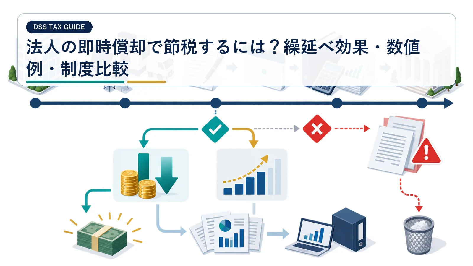 法人の即時償却で節税するには?繰延べ効果・数値例・制度比較