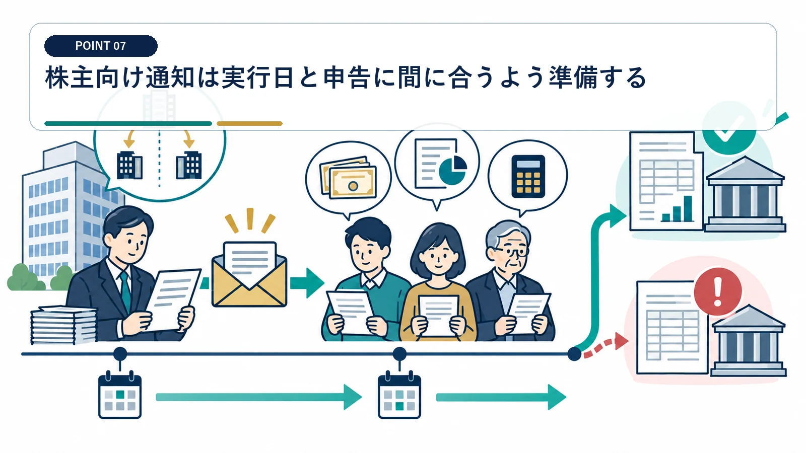 株主向け通知は実行日と申告に間に合うよう準備する