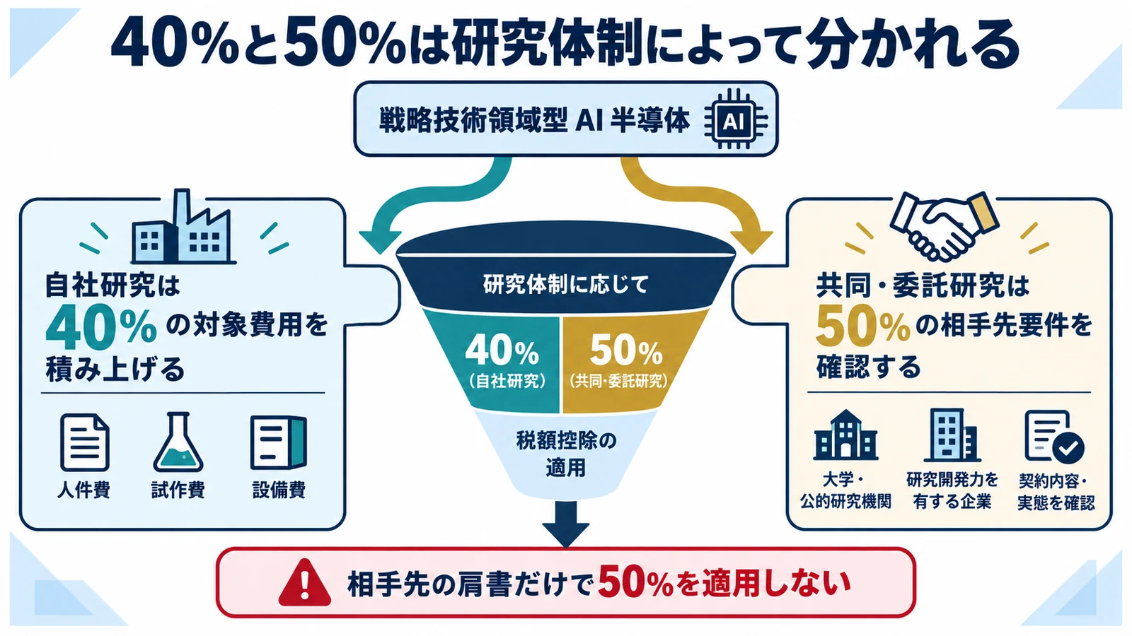 40％と50％は研究体制によって分かれる