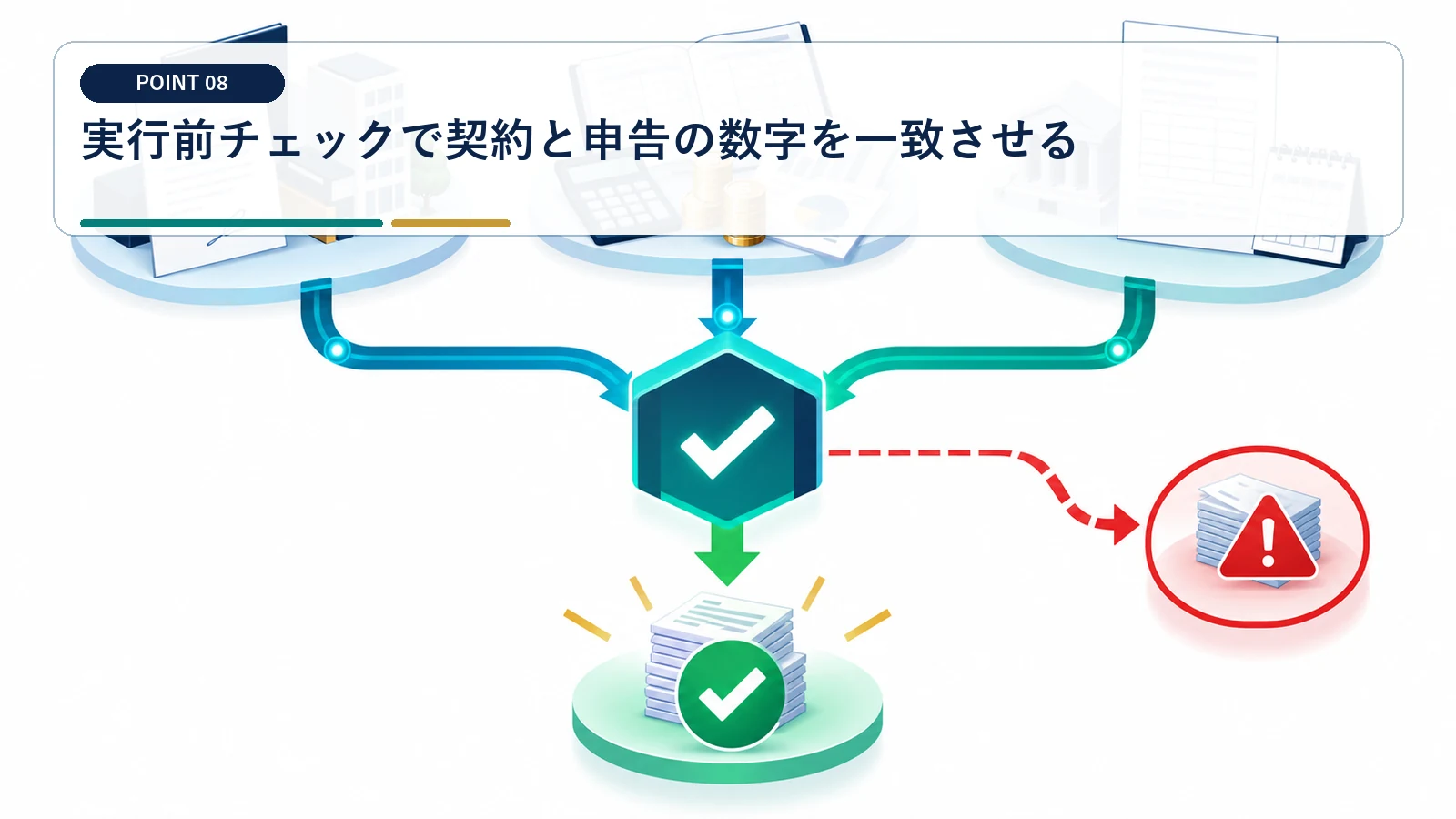 実行前チェックで契約と申告の数字を一致させる