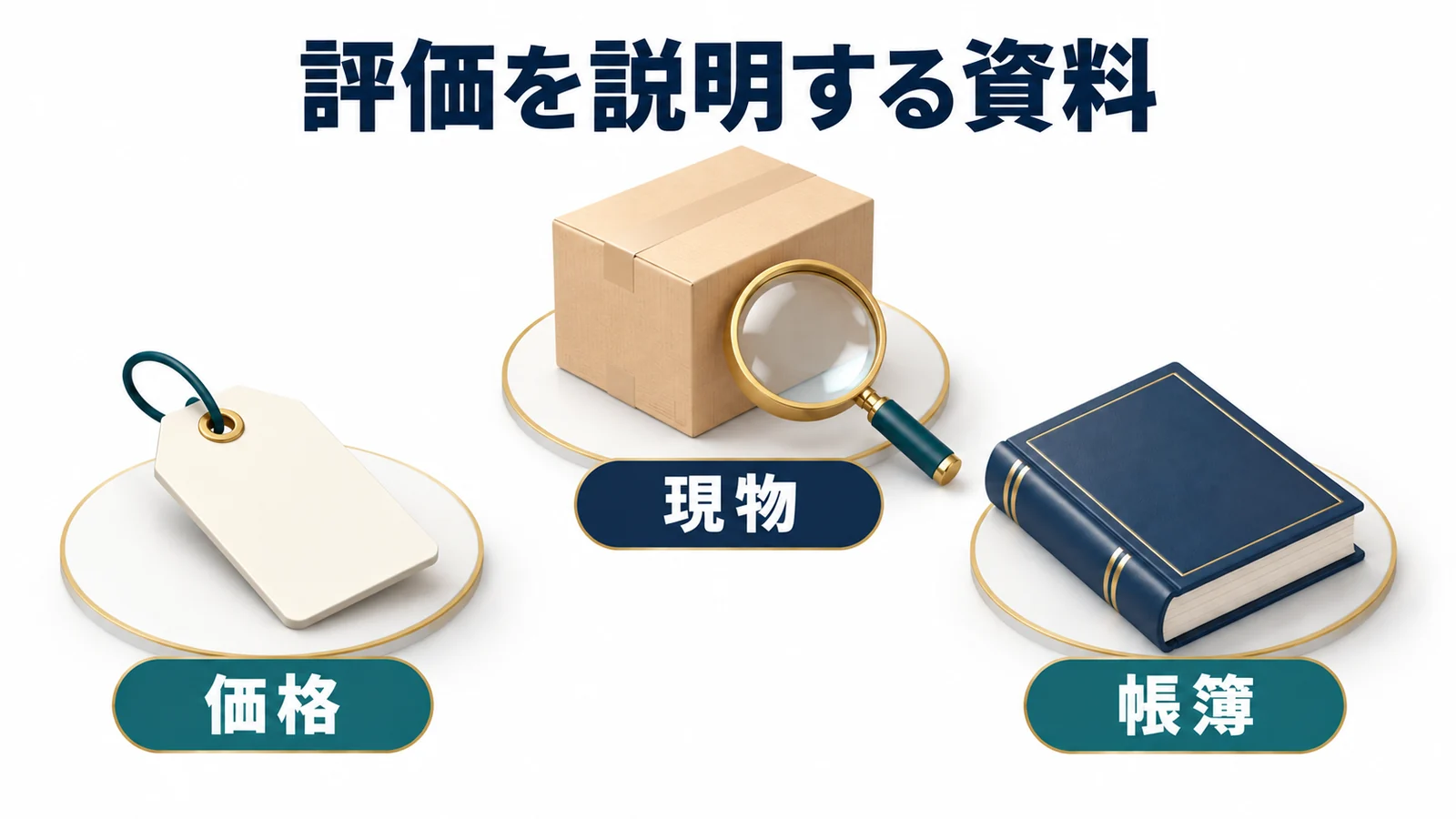 現物と価格と帳簿から在庫の評価を説明