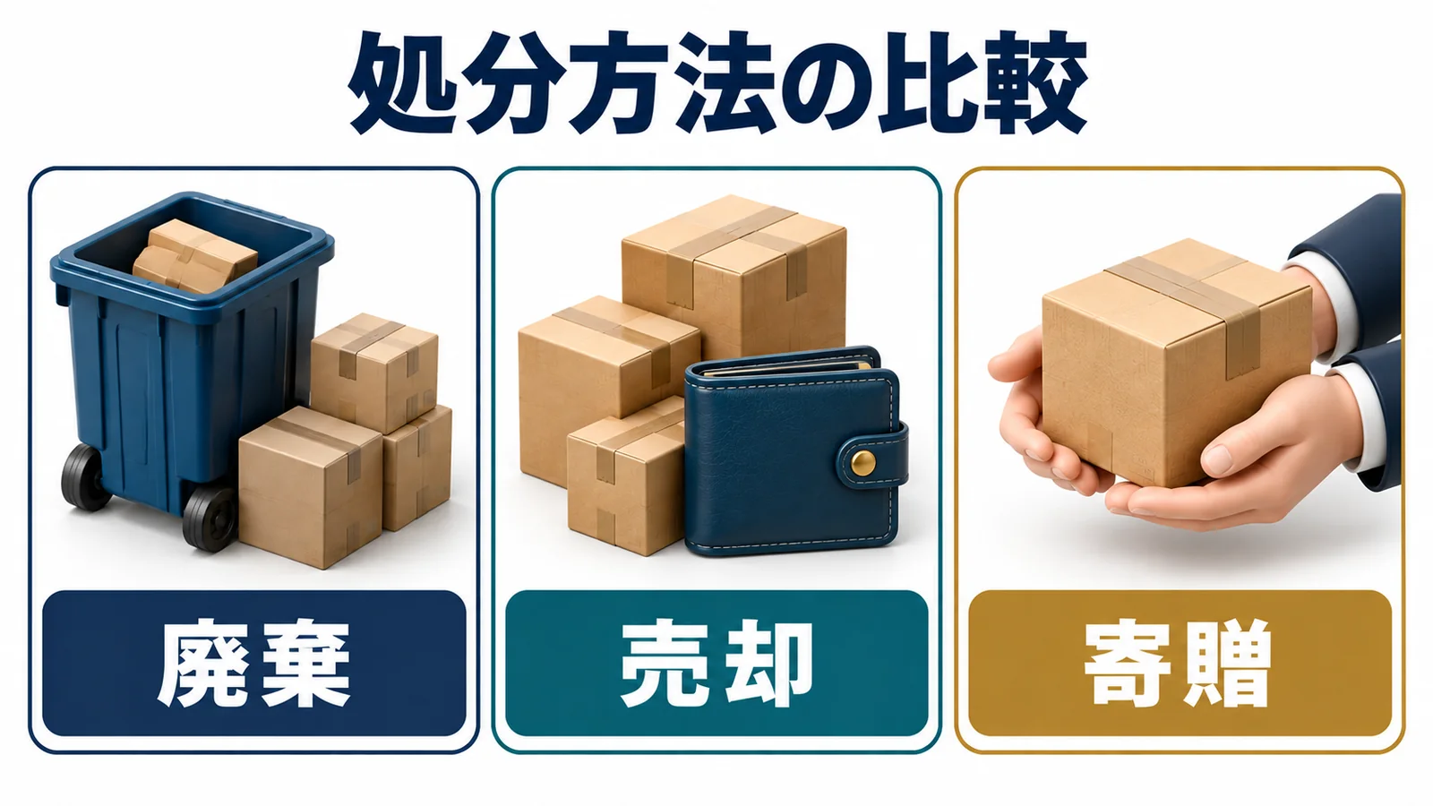 廃棄と売却と寄贈の条件を比較