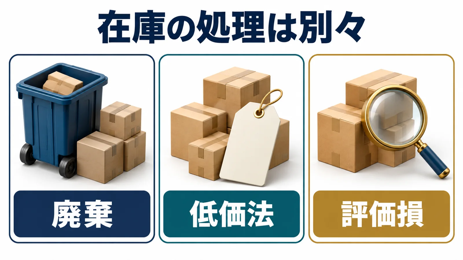 在庫の廃棄と低価法と評価損を別々に確認