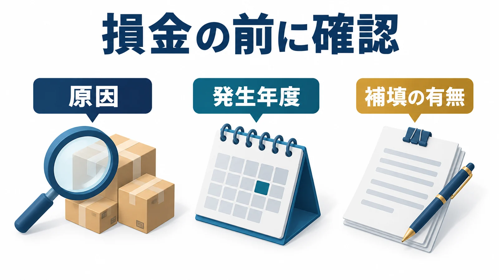 原因と発生年度と補填の有無を確認する