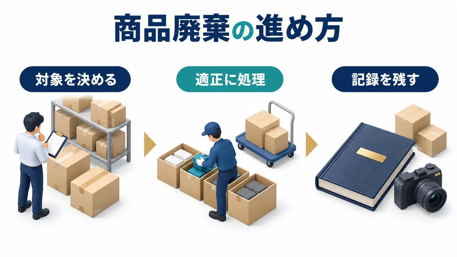 商品廃棄を対象の確認と適正処理と記録に分ける