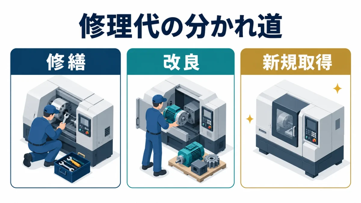 修理代を修繕と改良と新規取得に分ける
