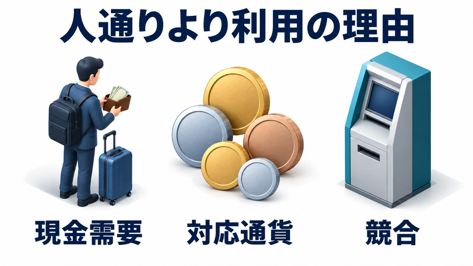 人通りより利用の理由:現金需要・対応通貨・競合