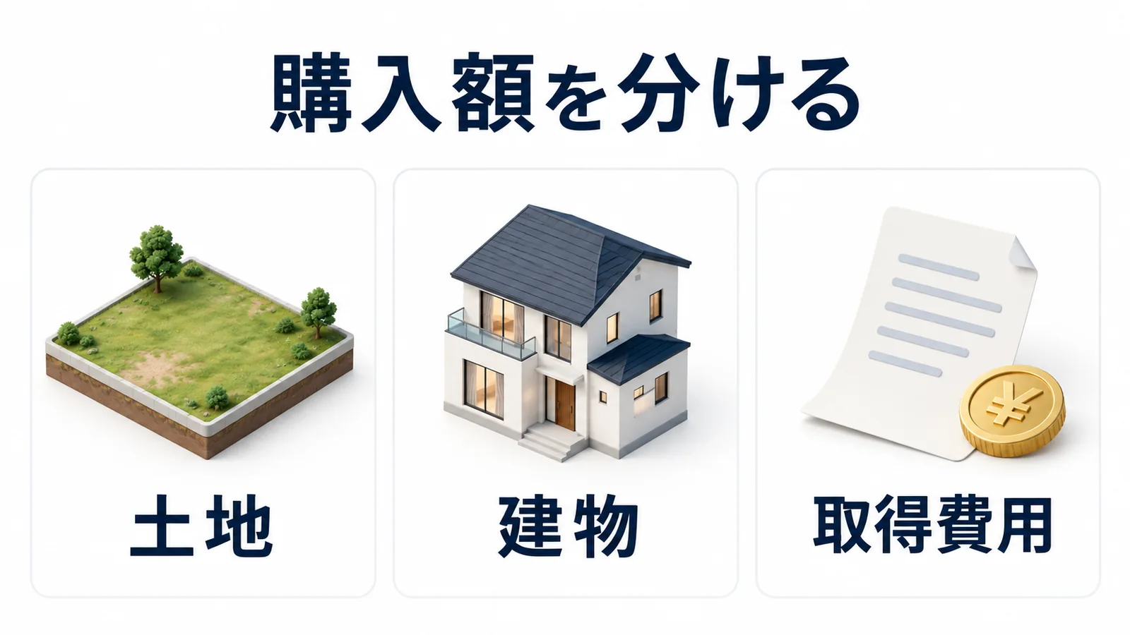 土地と建物と取得費用に購入額を分ける