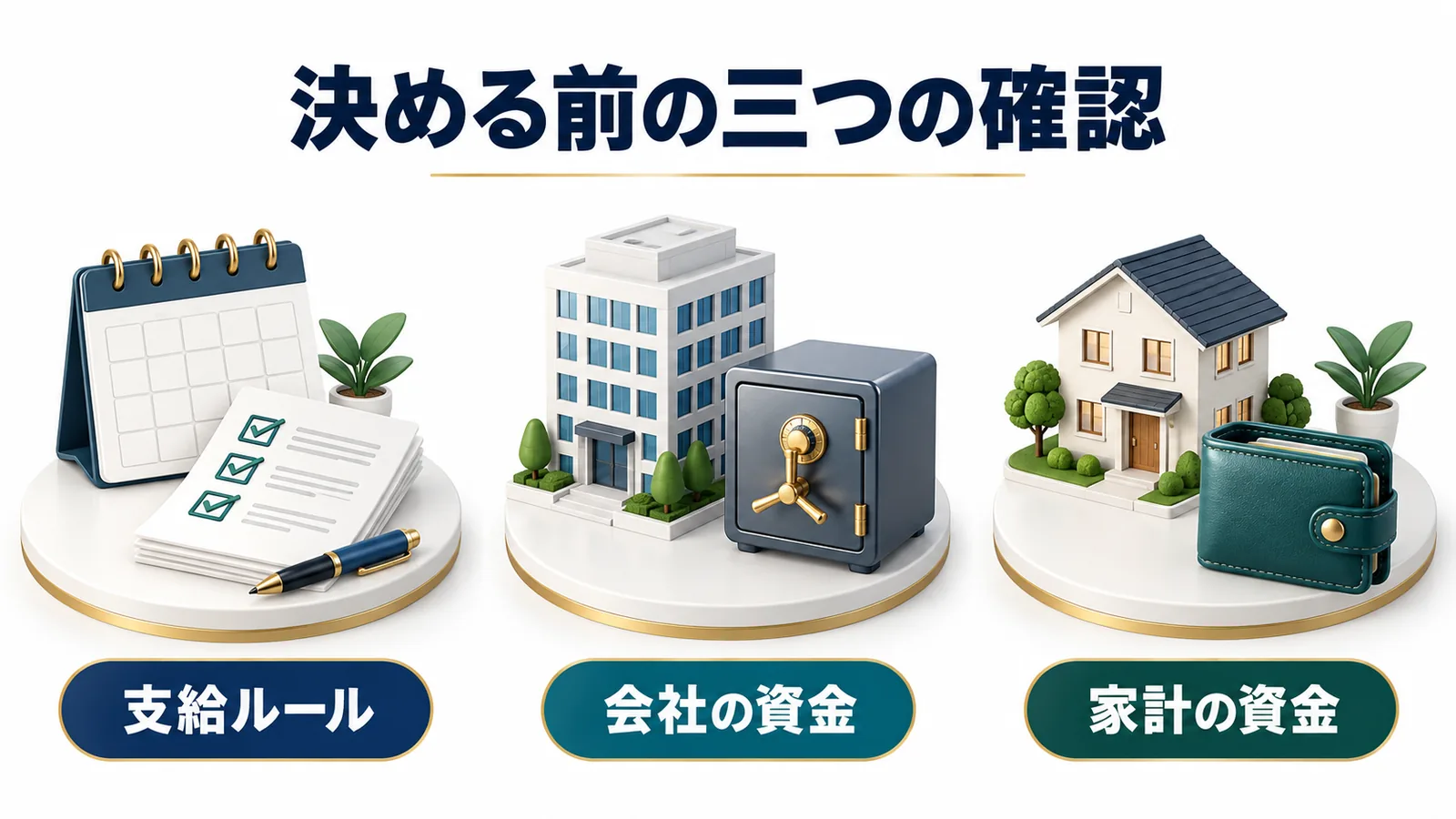 支給ルール・会社の資金・家計の資金を確認