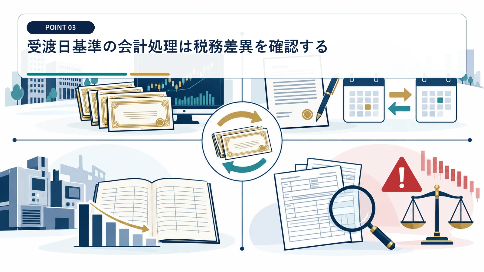 受渡日基準の会計処理は税務差異を確認する