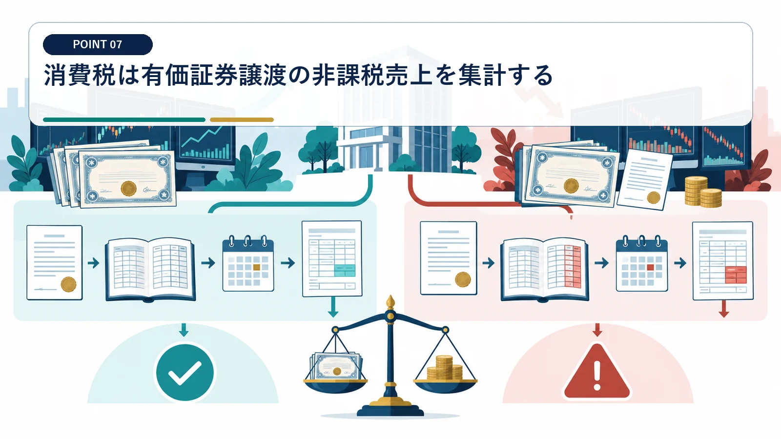 消費税は有価証券譲渡の非課税売上を集計する