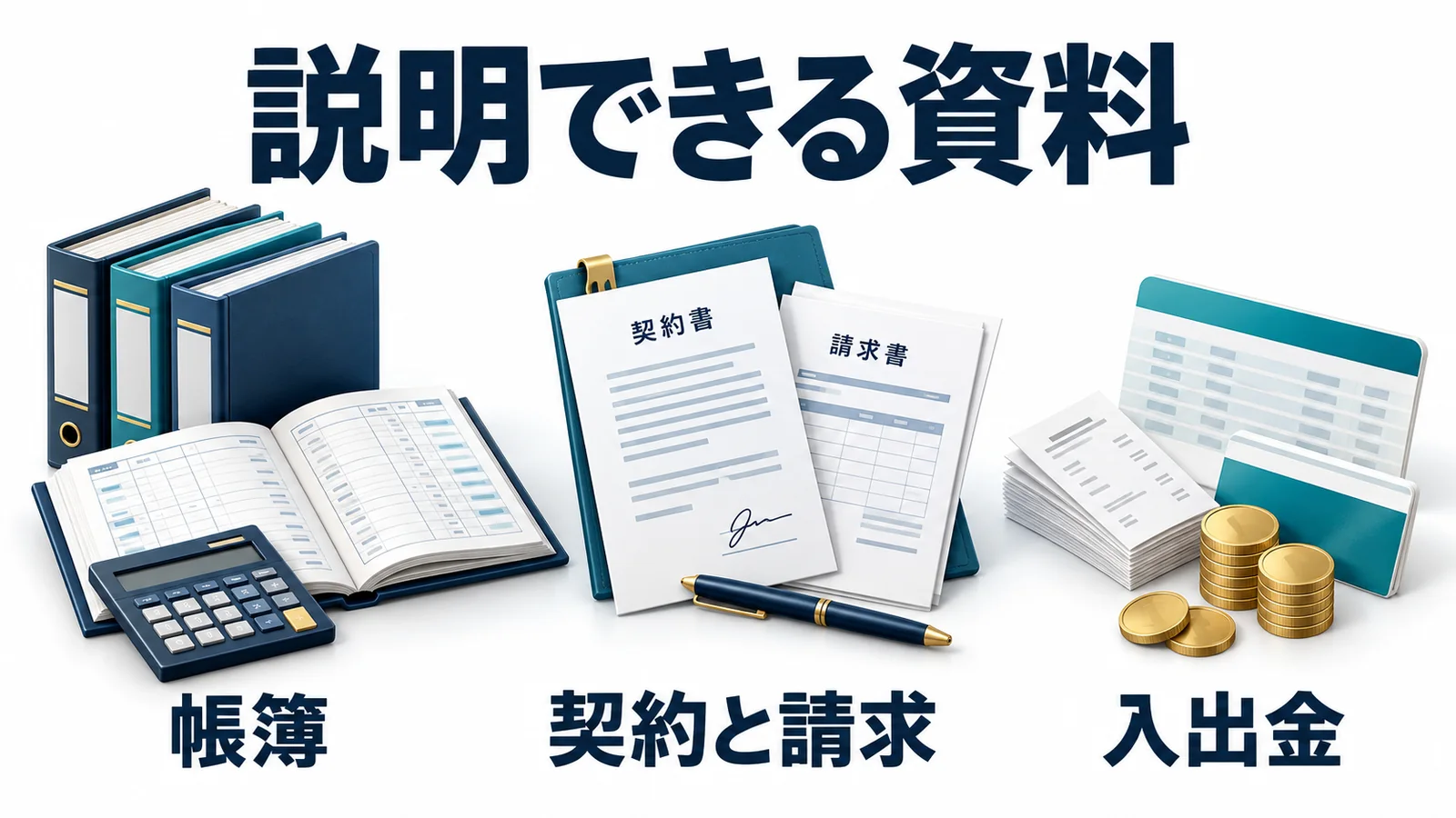 説明できる資料:帳簿・契約と請求・入出金