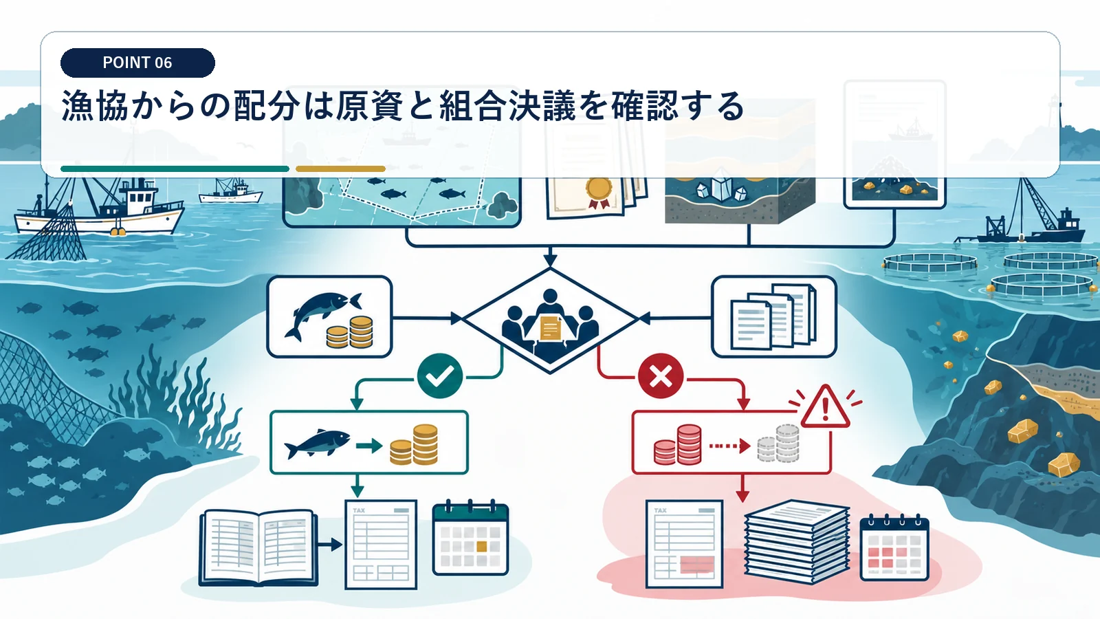 漁協からの配分は原資と組合決議を確認する