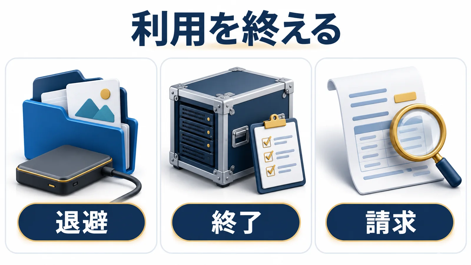 データ退避から終了手続と請求確認へ進む
