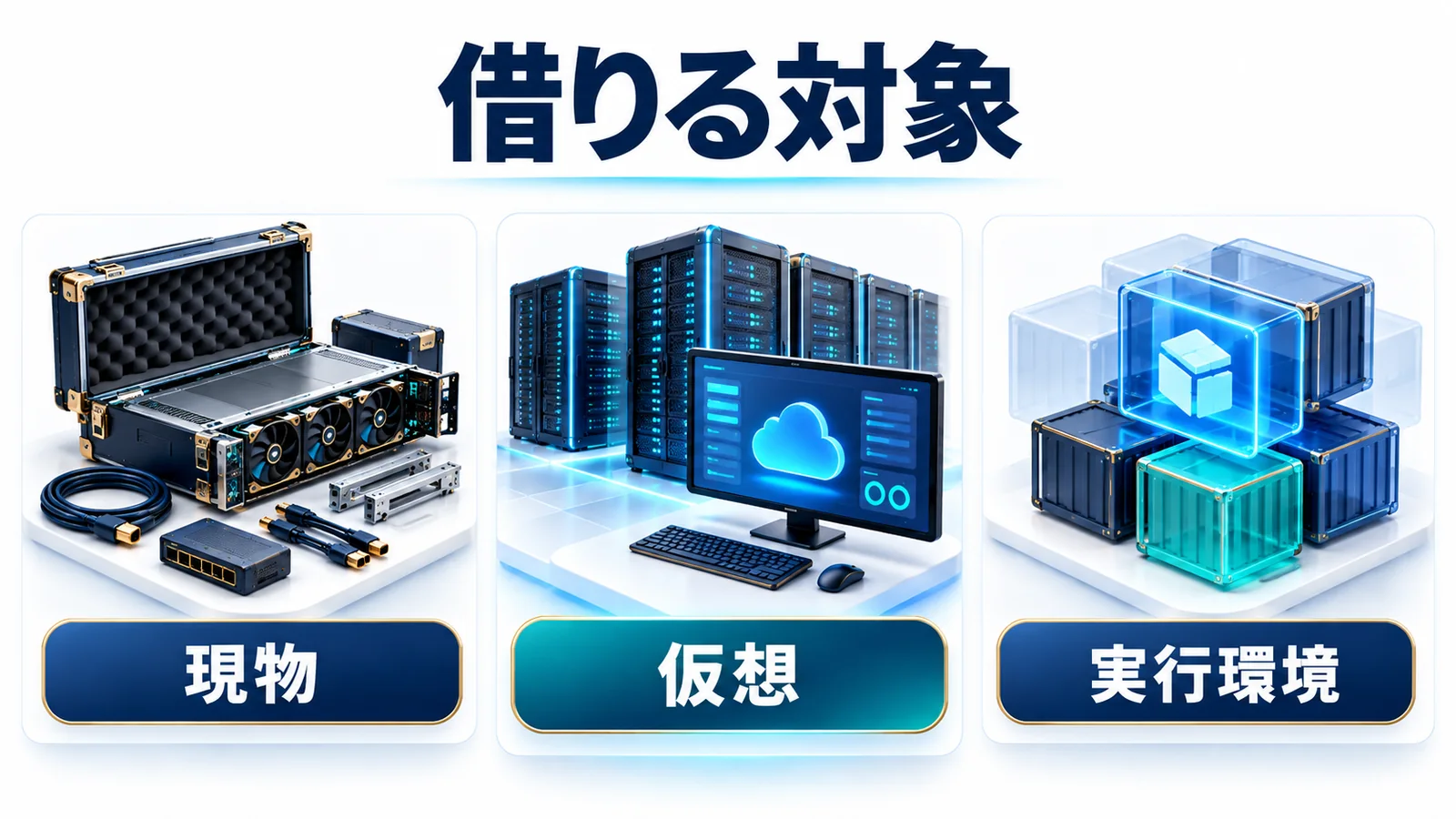 現物と仮想サーバーと実行環境という借りる対象