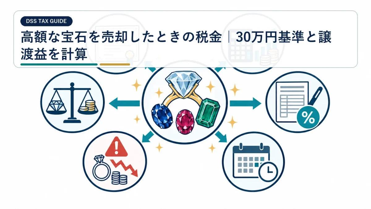 高額な宝石を売却したときの税金｜30万円基準と譲渡益を計算