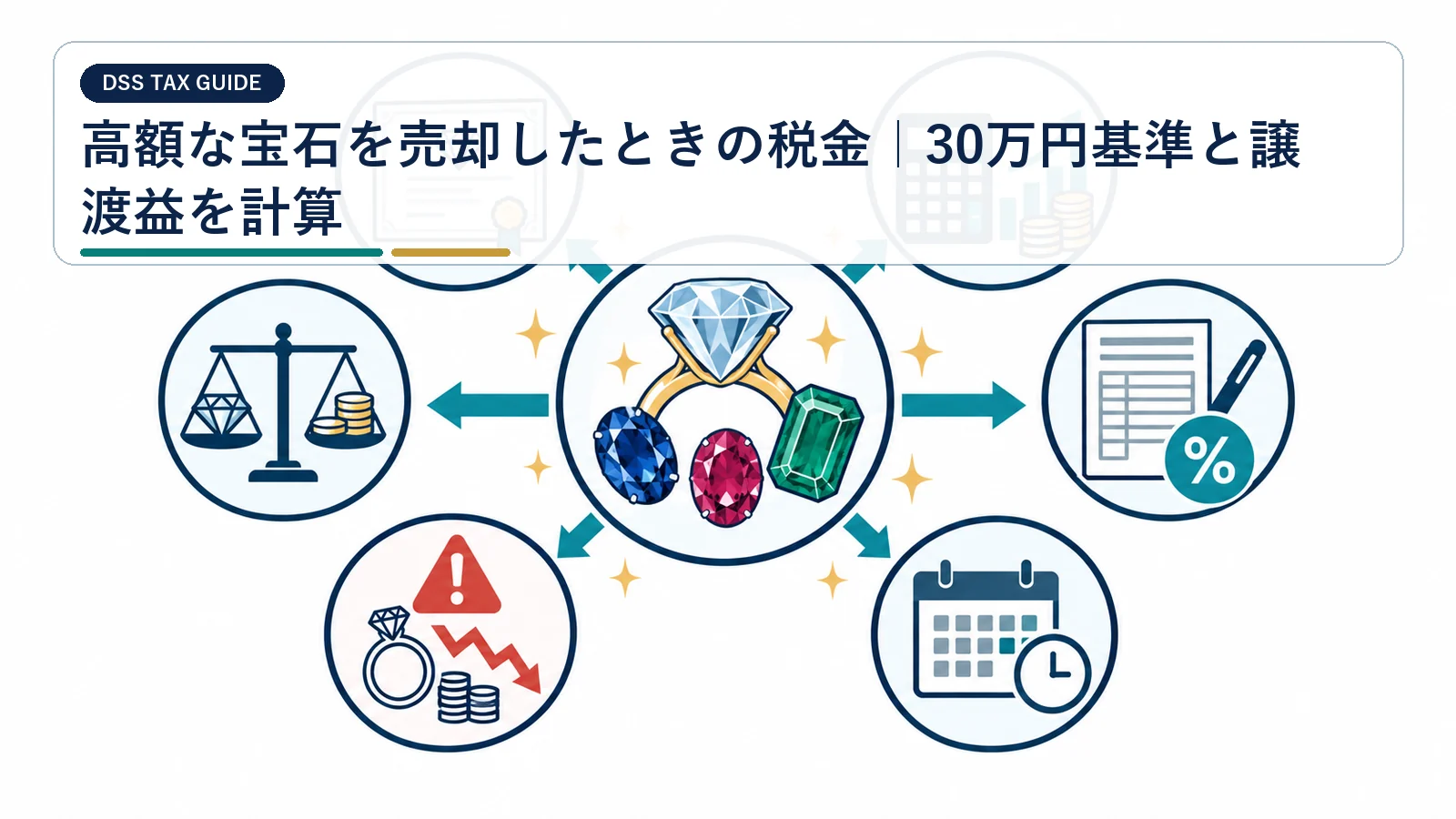 高額な宝石を売却したときの税金｜30万円基準と譲渡益を計算